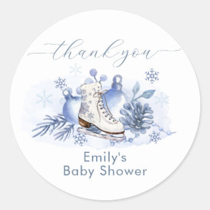 Winter Snowflake Ice Skate Baby Shower Classic Round Sticker