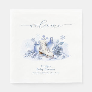 Winter Snowflake Ice Skate Baby Shower Welcome Napkin