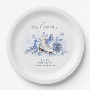 Winter Snowflake Ice Skate Baby Shower Welcome Paper Plate