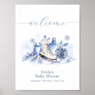 Winter Snowflake Ice Skate Baby Shower Welcome Poster