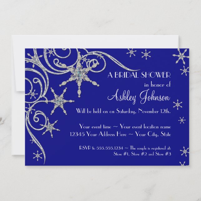 Winter Snowflake Jewels Bling Swirl Shower Invites (Front)