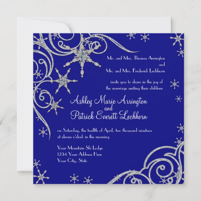 Winter Snowflake Jewels n Bling Swirl Wedding Card (Front)