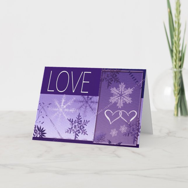 Winter Snowflake Love in purple Holiday Card (Front)