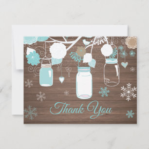 Winter Snowflake Mason Jar Aqua Thank You Card