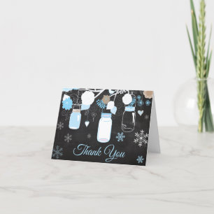 Winter Snowflake Mason Jar Blue Chalkboard Thank You Card