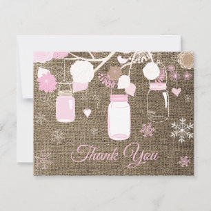 Winter Snowflake Mason Jar Pink Thank You Card