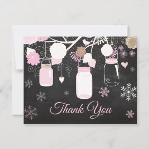 Winter Snowflake Mason Jar Pink Thank You Card