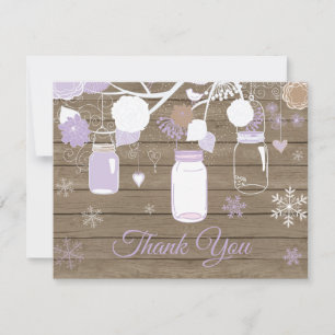 Winter Snowflake Mason Jar Purple Thank You Card