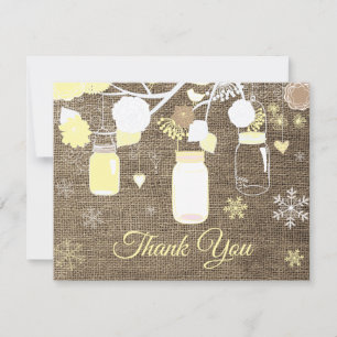 Winter Snowflake Mason Jar Yellow Thank You Card