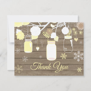 Winter Snowflake Mason Jar Yellow Thank You Card
