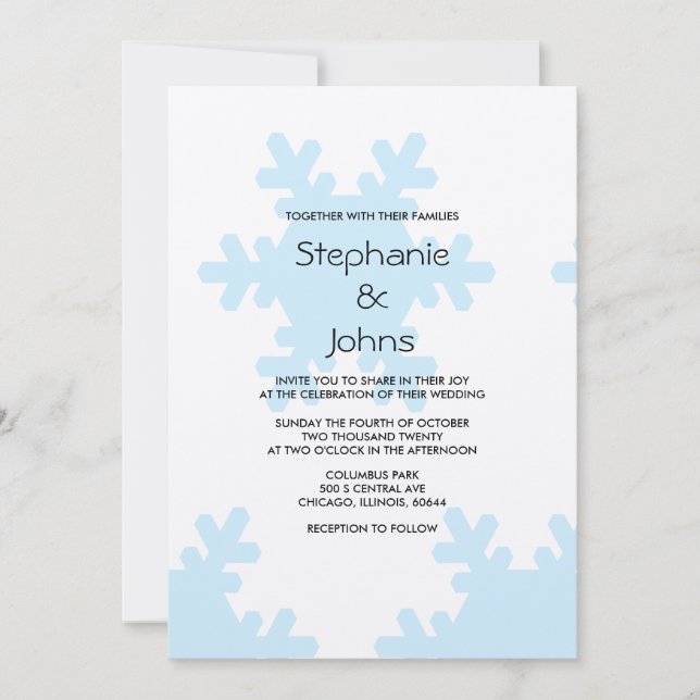 Winter Snowflake Pattern Blue Silver Cool Wedding Invitation (Front)