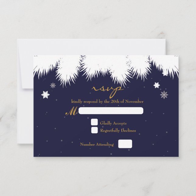 Winter Snowflake Pine Elegant Wedding RSVP Card (Front)