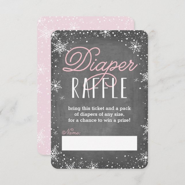 Winter Snowflake Pink Baby Diaper Raffle Ticket Invitation (Front/Back)
