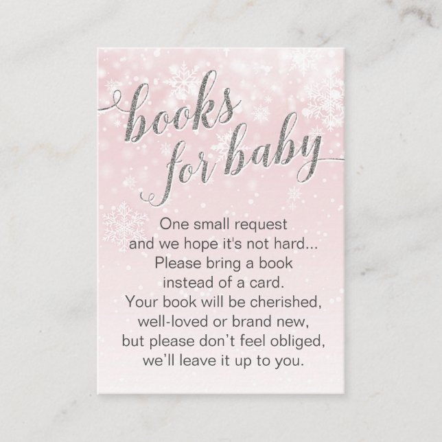 Winter Snowflake Pink Baby Shower Book Request Enclosure Card (Front)