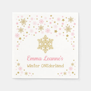 Winter Snowflake Pink Gold Birthday Baby Shower Napkin