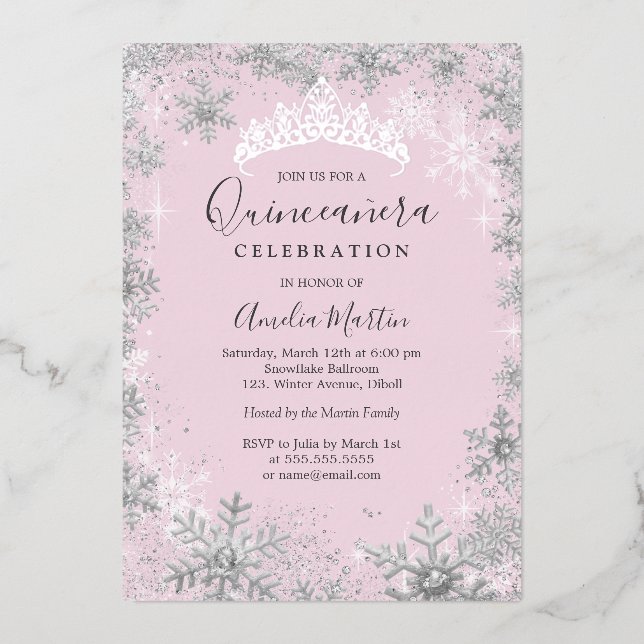 Winter Snowflake Pink Silver Quinceanera (Front)