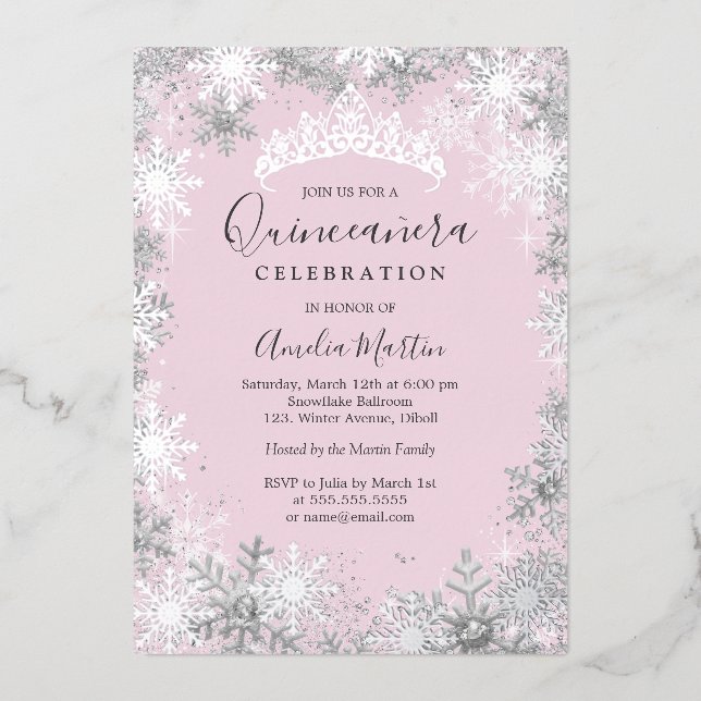 Winter Snowflake Pink Silver Quinceanera (Front)