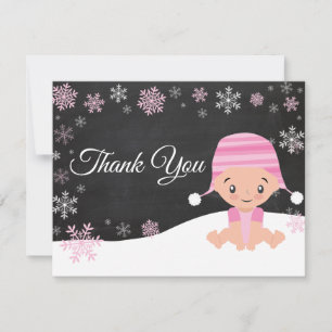 Winter Snowflake Pink Thank You Card
