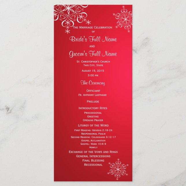 Winter Snowflake Red 2 Wedding Program (Front)
