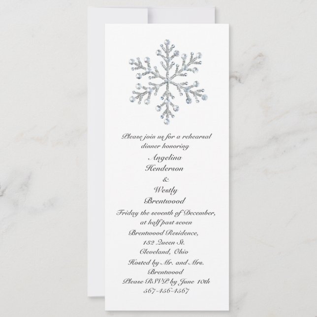 Winter Snowflake Rehearsal Dinner Invitation (Front)