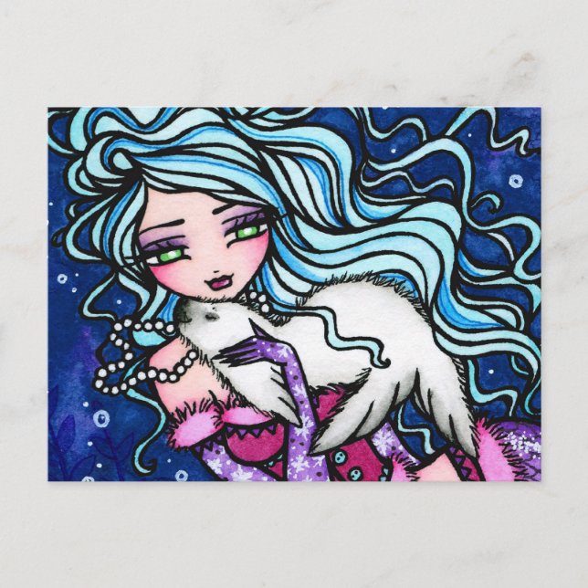 Winter Snowflake Seal Mermaid Fantasy Postcard (Front)