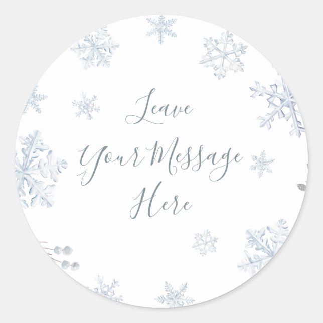 Winter Snowflake Shower Love Your Message Here Classic Round Sticker (Front)