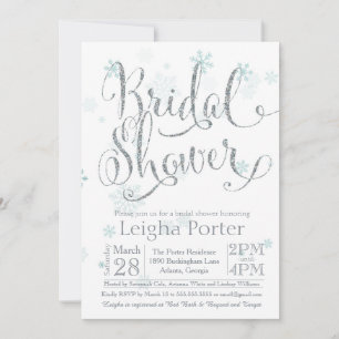 Winter Snowflake Silver Glitter Bridal Shower Invitation