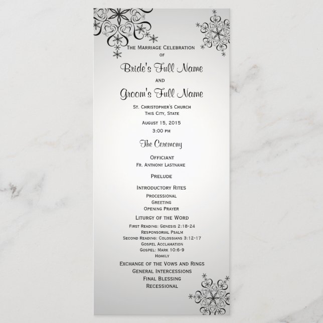 Winter Snowflake Silver Grey Wedding Program (Front)