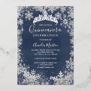 Winter Snowflake Silver Navy Quinceanera