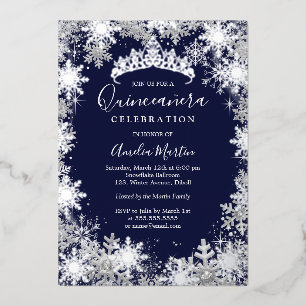 Winter Snowflake Silver Navy Quinceanera