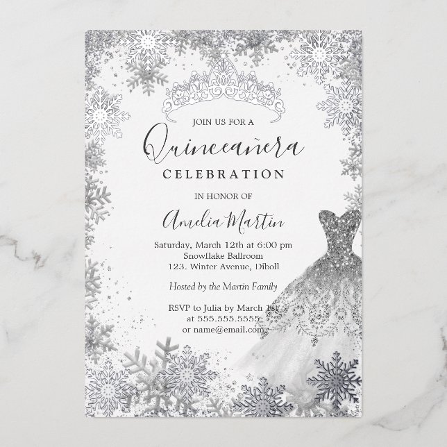 Winter Snowflake Silver Quinceanera  (Front)