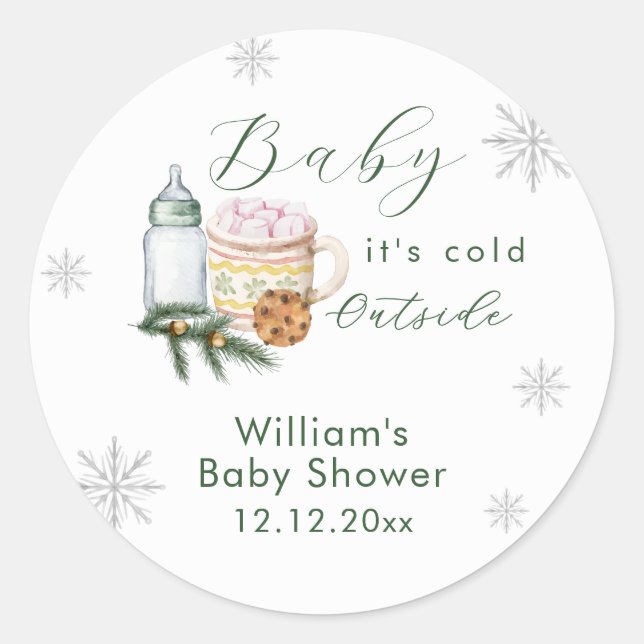 Winter Snowflake S'more Cookie Baby Shower  Classic Round Sticker (Front)