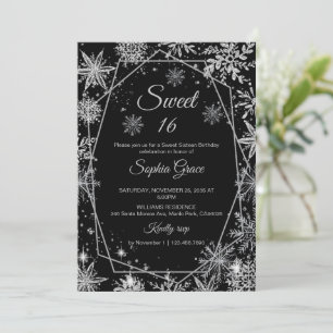 Winter Snowflake Sweet 16 Birthday Party Invitation