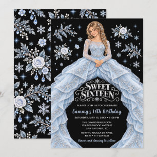 Winter Snowflake Sweet Sixteen Birthday Invitation
