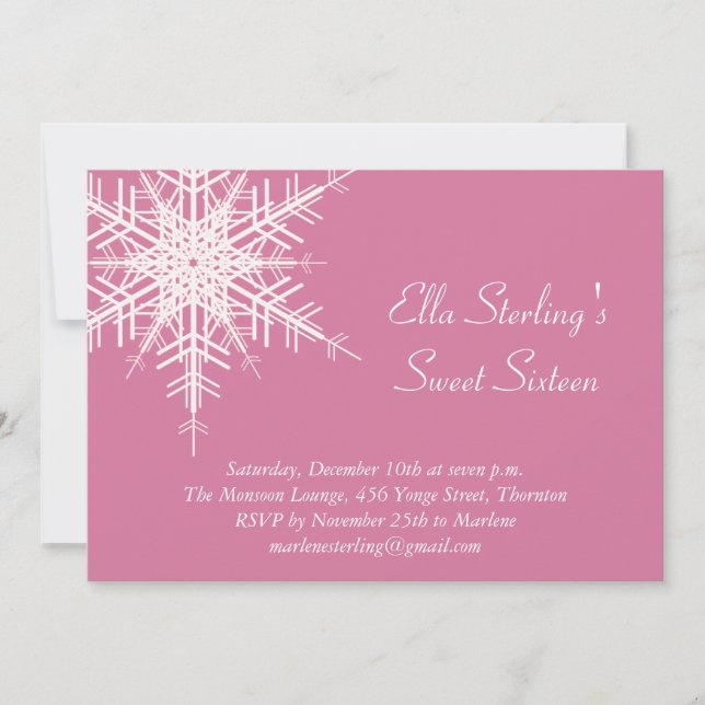 Winter Snowflake Sweet Sixteen Birthday Invitation (Front)
