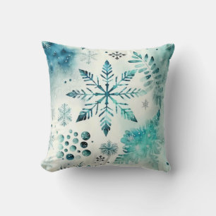 Winter Snowflake Turquoise and White Christmas Cushion