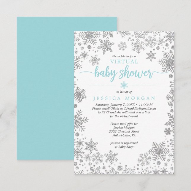 Winter Snowflake Virtual Baby Shower Invitation (Front/Back)