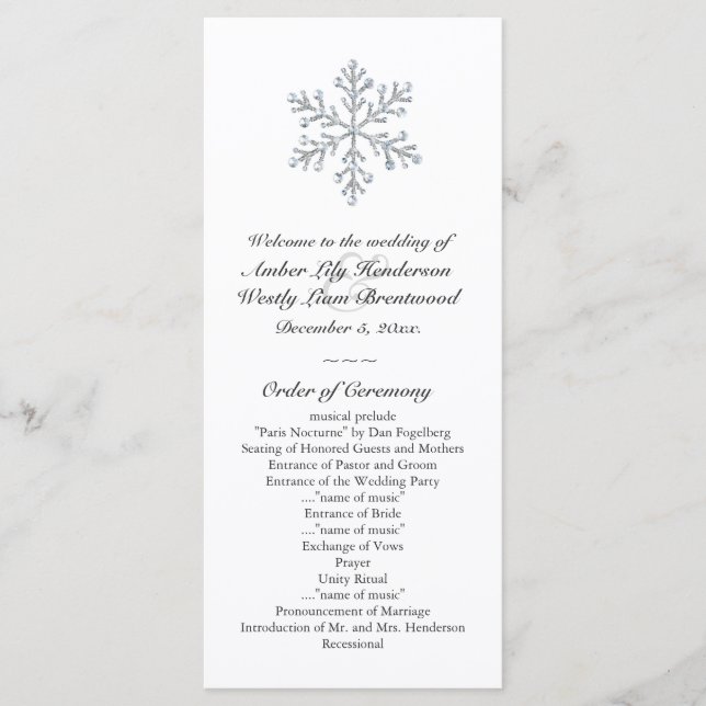Winter Snowflake Wedding Program (white) (Front)