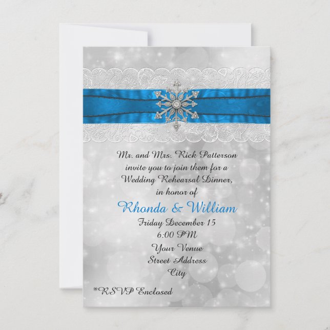Winter Snowflake Wedding Rehearsal Dinner Invitation (Front)