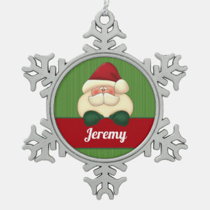 Winter Snowflake with Santa and Name Snowflake Pewter Christmas Ornament