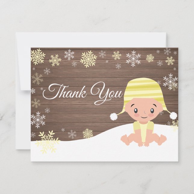 Winter Snowflake Yellow Thank You Card (Front)