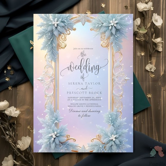Winter Snowflakes and Blue Florals Wedding Invitation (Creator Uploaded)