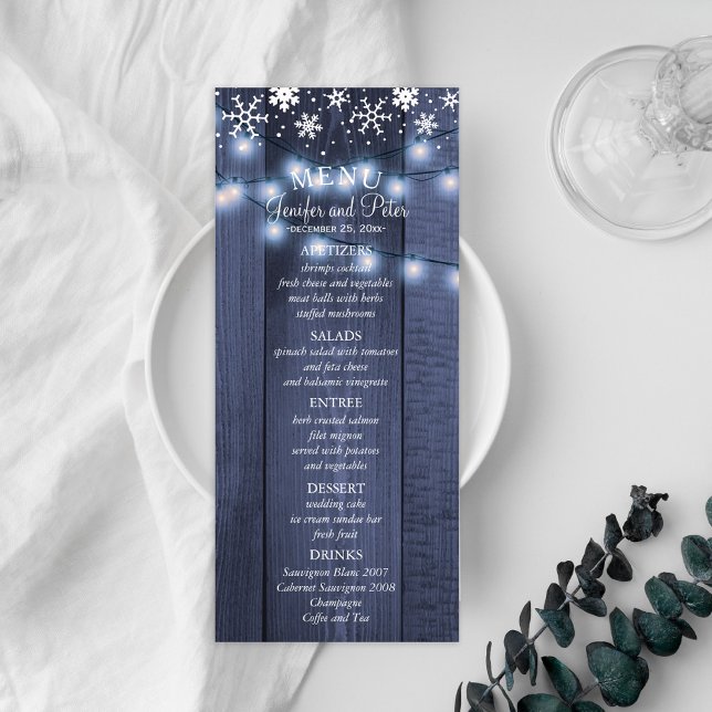Winter snowflakes and lights barn wood menu (Creator Uploaded)