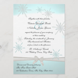 Winter Snowflakes and Ribbon Wedding Invitation