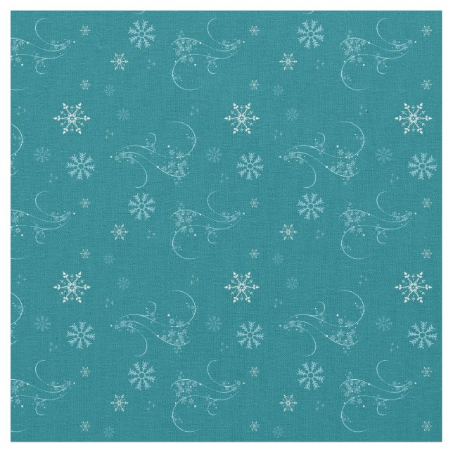 Winter Snowflakes and Swirls Pattern Fabric (Close Up)