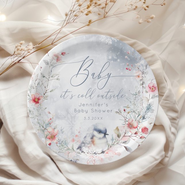 Winter snowflakes Baby its cold outside Bird Paper Plate (Creator Uploaded)