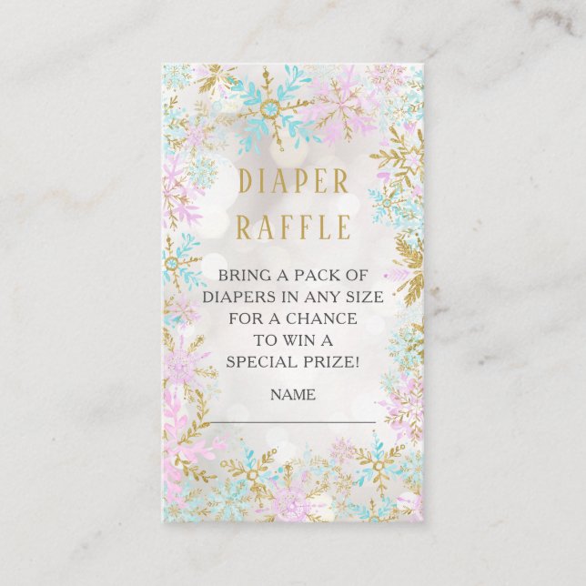 Winter Snowflakes Baby Shower Diaper Raffle Ticket Enclosure Card (Front)