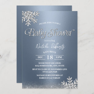 Winter Snowflakes Baby Shower Modern Dusty Blue Invitation