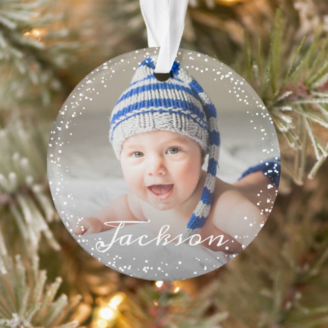 Winter Snowflakes Baby's First Christmas Photo Ornament (Tree)
