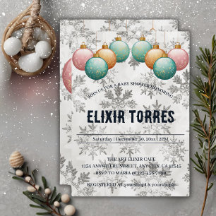 Winter Snowflakes Balls Ornaments Baby Shower Invitation